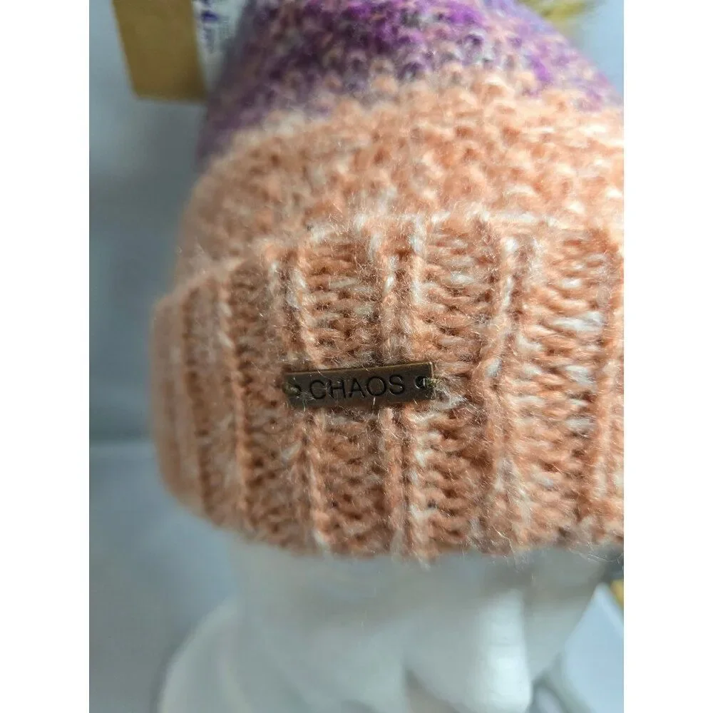 Chaos Womens Knit Pom-Pom Beanie Rose Bloom OS Soft Cozy Winter Hat Faux Fur Pom